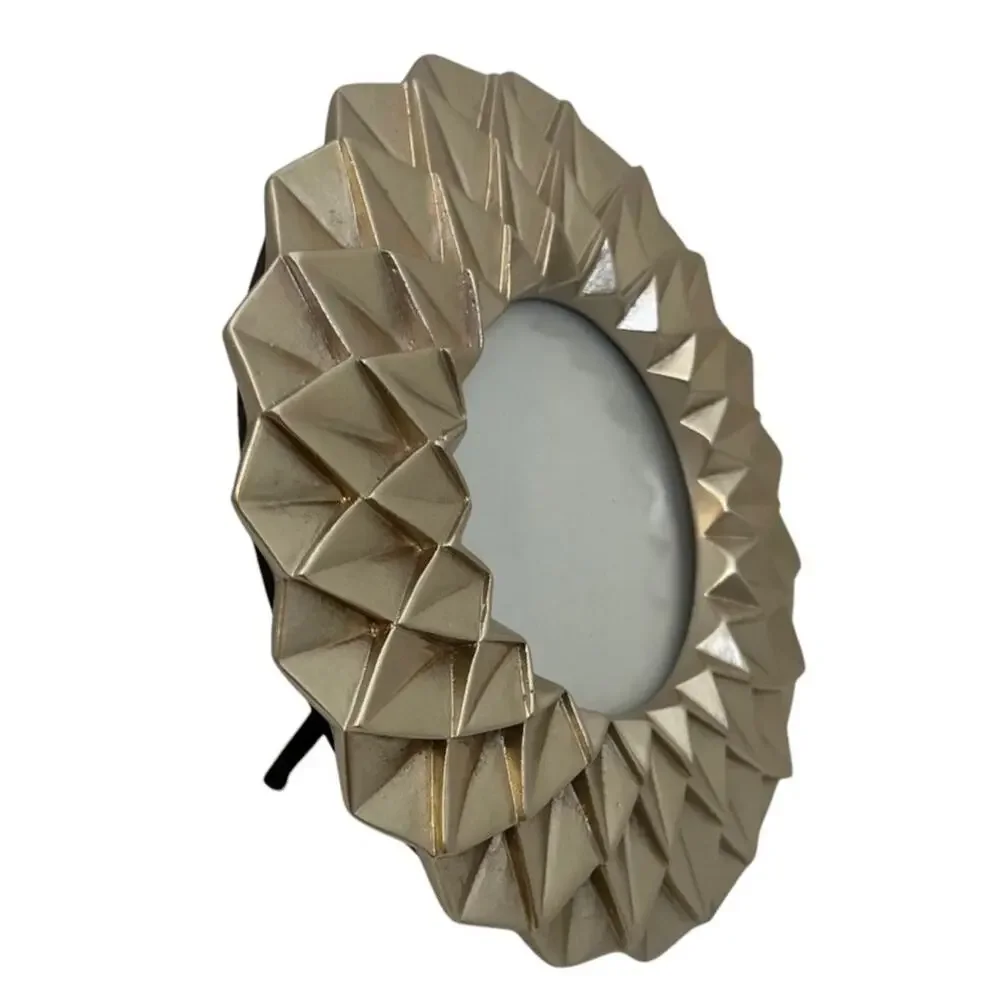 Rachel Zoe Gold Geometric Picture Frame Round Faceted Modern Glam